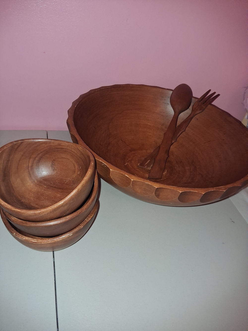 Handcrafted Wooden Salad Bowl Set - Natural Brown